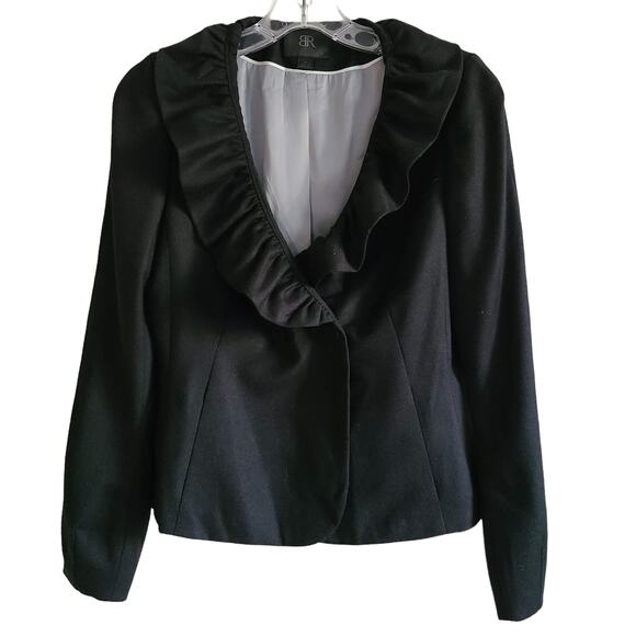 Banana Republic Jackets & Blazers - BANANA REPUBLIC Wool Cashmere Ruffled Lapel Button Front Black Blazer Women's 2